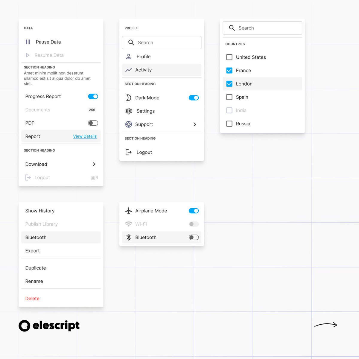 elescript's tweet photo. 🔍 What's your favorite feature of these dropdowns? Share your thoughts below!

Need UX/UI Design for your Web or Mobile app? Get on-demand UX/UI Design done-for-you starting at $990/Month. More info at 🌐 https://t.co/DJ1jUg5yWx
‌
#uxdesign #uidesign #userexperience #uxui https://t.co/IQe8ag3qRY
