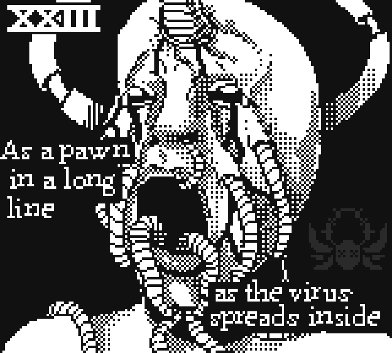 𝑨 𝒑𝒊𝒙𝒆𝒍 𝒂𝒓𝒕 𝒊𝒏𝒔𝒑𝒊𝒓𝒆𝒅 𝒃𝒚 𝒂 𝒓𝒂𝒏𝒅𝒐𝒎 𝒔𝒐𝒏𝒈 𝒊𝒏 𝒎𝒚 𝑷𝒍𝒂𝒚𝒍𝒊𝒔𝒕 𝒆𝒗𝒆𝒓𝒚 𝒅𝒂𝒚 𝒐𝒇 𝑶𝒄𝒕𝒐𝒃𝒆𝒓. 

23. 𝑽𝒊𝒓𝒂𝒍 - 𝑨𝒎𝒂𝒓𝒂𝒏𝒕𝒉𝒊𝒏𝒆
#pixelart #1bit #horror #gothic #retrogaming #Inktober #Octobit #ドット絵