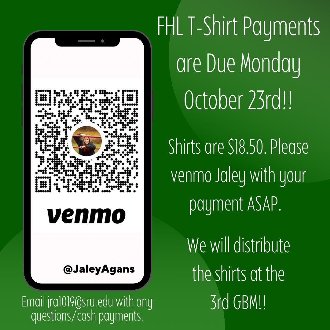 FHL_SRU's tweet photo. T-shirt payments are due TONIGHT!! https://t.co/uYKwmkXTYC