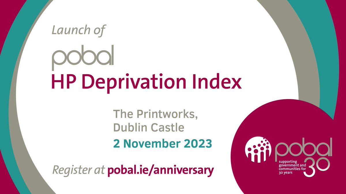 📢A little over 1 week left until our National Conference on 2 Nov in Dublin Castle when <a href="/joefingalgreen/">Joe O'Brien</a> will launch the latest Pobal HP Deprivation Index with data from Census 2022!

ℹ️ See the full agenda at bit.ly/46Jur3G

🎟️Book on: bit.ly/46ElfNX
#PobalMaps