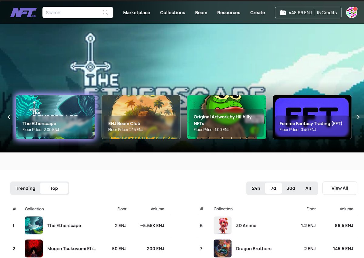 SamTheBay's tweet image. The new front page for @nft_io looks amazing! I don't mind see #TheEtherscape featured there either ❤️🔥. Thanks @enjin for delivering! Things are moving fast now... the time of "soon" has become "now"⚡️.