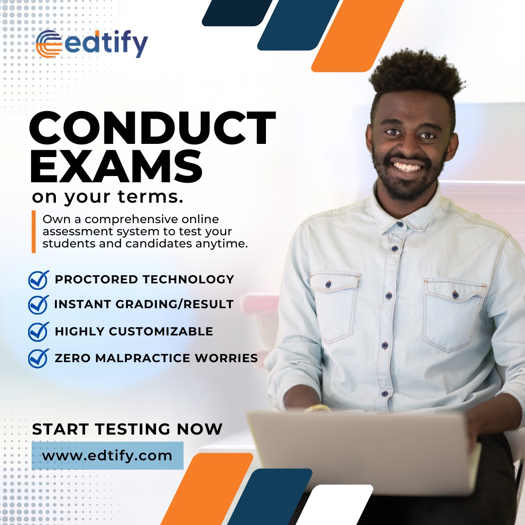 Educators &amp; Schools- Embrace smarter exams with Edtify!📚✏️

Our Proctored Exams employ AI invigilators &amp; real-time monitoring to ensure secure assessments.🚀

Visit edtify.com or call +234 703 4447 689 to launch your own exam theme!

#SecureAssessments
#EdtifyExam