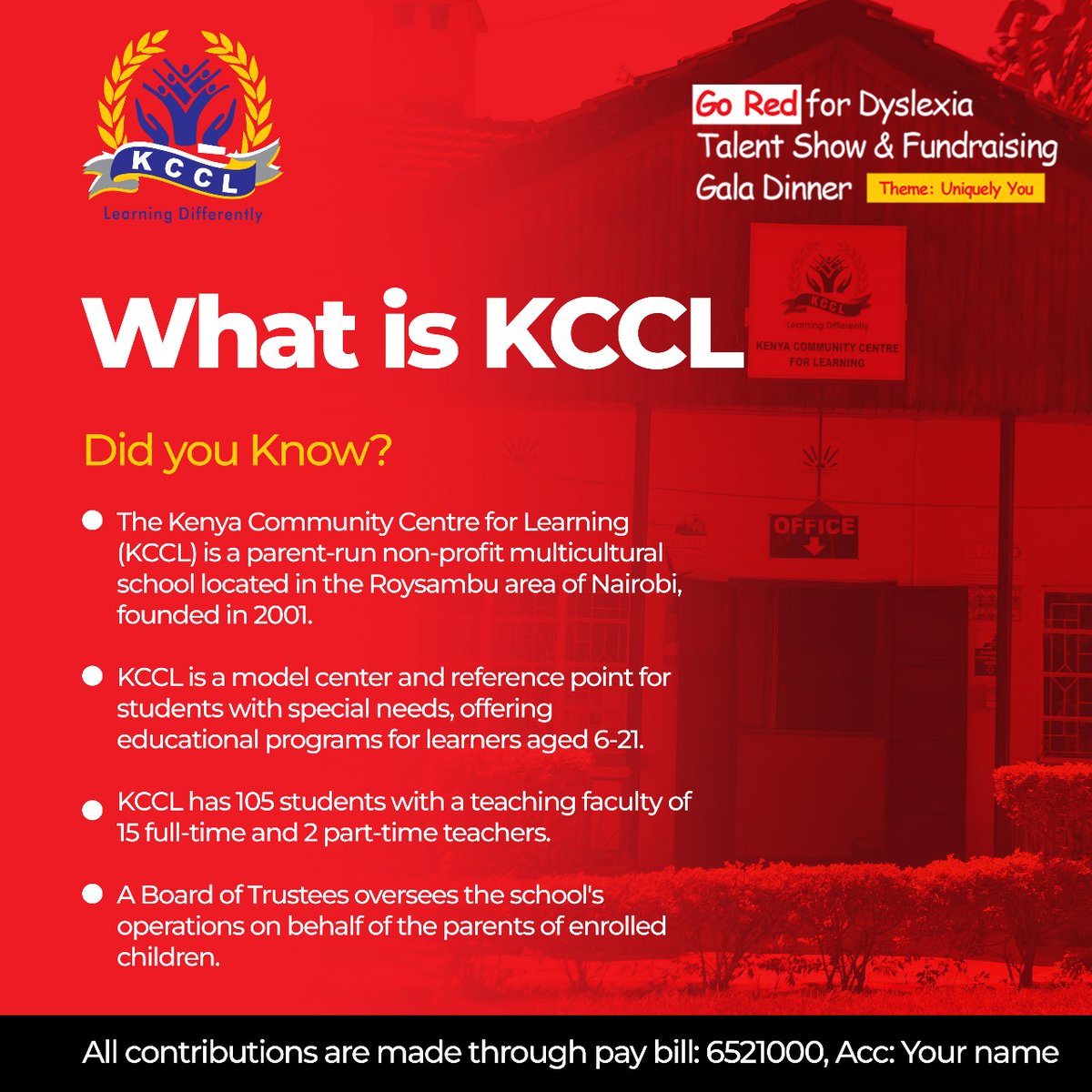 NiWainaina_'s tweet photo. October being a Dyslexia Awareness Month, it presents an opportunity to support Kenya Community Centre for Learning efforts to relocate to a permanent location. Currently, the centre hosts 105 students who are now stranded.
PayBill: 6521000
Acc No. Your Name
#SupportKCCL https://t.co/KuGz6wJux8