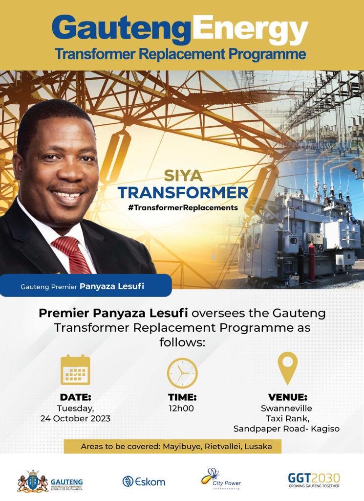 Kagiso Township for years you were without electricity due to missing transformers, tomorrow we start the process to restore electricity in your area. Le lona le batho! Less talk, more work! #GrowingGautengTogether