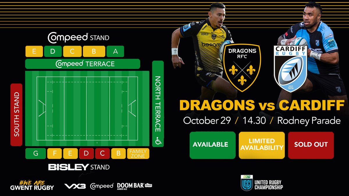 Dragons RFC 🐉 (@dragonsrfc) on Twitter photo 🎟️𝙏𝙄𝘾𝙆𝙀𝙏𝙎 | The Bisley Stand is filling fast for the <a href="/URCOfficial/">BKT United Rugby Championship (URC)</a> derby with <a href="/Cardiff_Rugby/">Cardiff Rugby</a> 😀
Don't delay to get your seats for Sunday afternoon ⤵️
▶️ eticketing.co.uk/dragons/
#WeAreGwentRugby 🎟️𝙏𝙄𝘾𝙆𝙀𝙏𝙎 | The Bisley Stand is filling fast for the <a href="/URCOfficial/">BKT United Rugby Championship (URC)</a> derby with <a href="/Cardiff_Rugby/">Cardiff Rugby</a> 😀
Don't delay to get your seats for Sunday afternoon ⤵️
▶️ eticketing.co.uk/dragons/
#WeAreGwentRugby