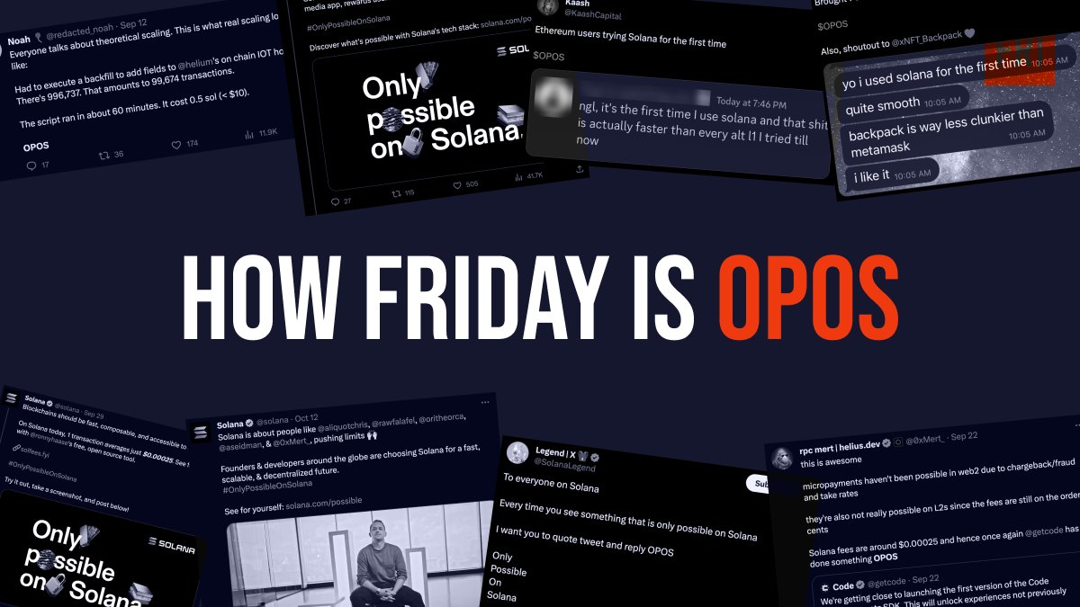 Only Possible on Solana.

It's not a meme. It is very much the truth.

Some awesome innovations are **only** possible on <a href="/solana/">Solana</a> today &amp; FRIDAY is one of them.

🧵