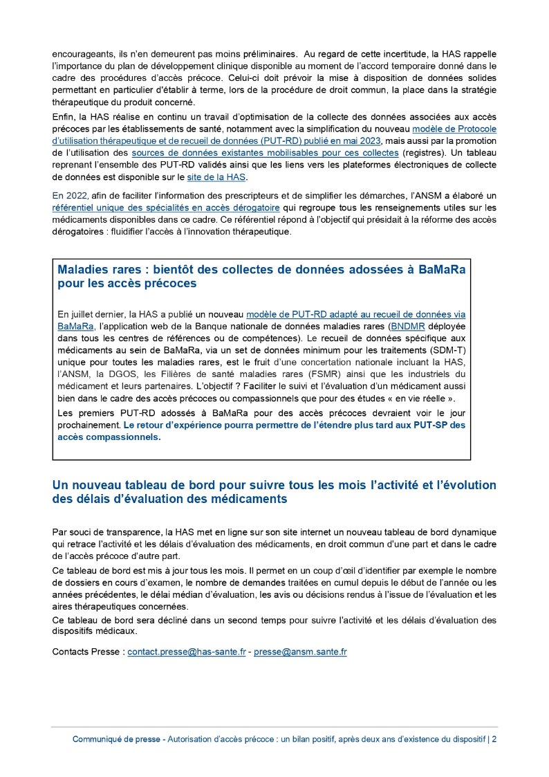 #Communiqué | Deux ans après la mise en place du dispositif d’autorisation d’#AccèsPrécoce aux médicaments, la HAS et l’<a href="/ANSM/">ANSM</a> publient un bilan positif et des pistes d’amélioration.
✅100 000 patients en impasse thérapeutique ont déjà pu en bénéficier. 
has-sante.fr/jcms/p_3470145…