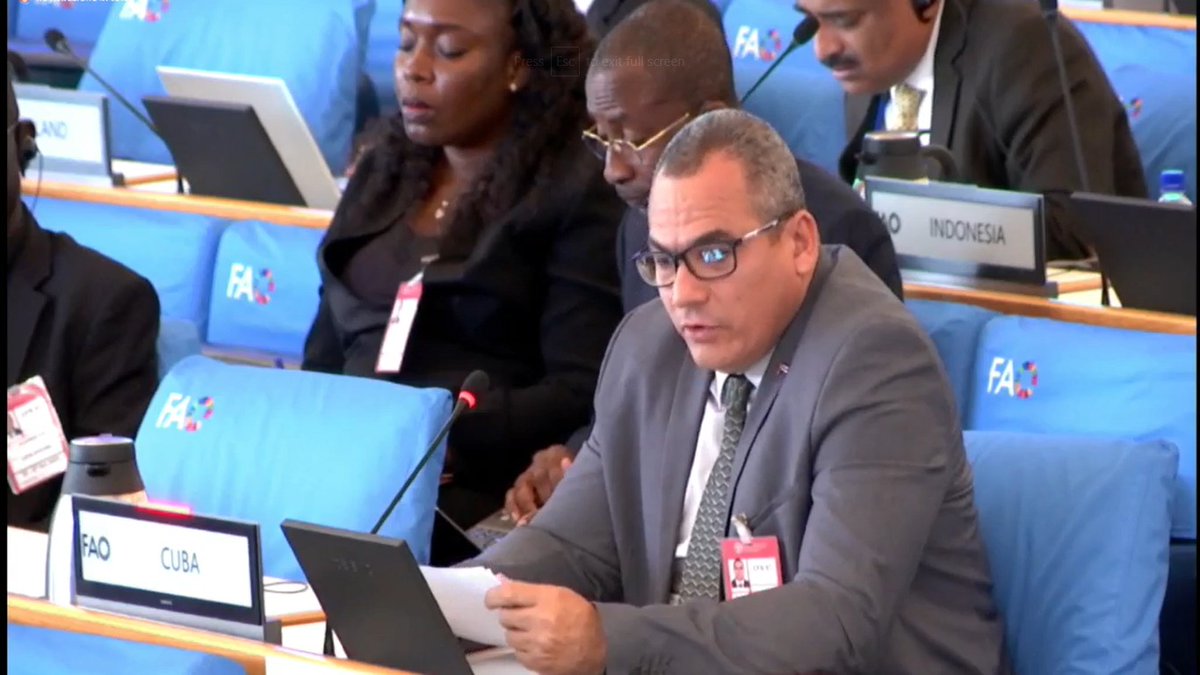 LienAP77's tweet photo. #Cuba suma su voz a la de varios países en el #CommitteeonWorldFoodSecurity. Intervención del VM Maury Hechavaría deja mensajes concretos; ratifica sus compromisos para continuar con articulación global y fortalecimiento de sus mecanismos de acción, desde el amparo de la Ley SSAN https://t.co/5CABxgxJNy