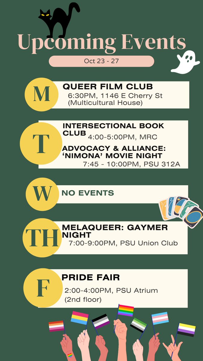 This week's events are epic! Our LGBTQ+ student orgs have fun events, and we are hosting our FIRST Pride Fair! See you there!🐻🏳️‍🌈🏳️‍⚧️