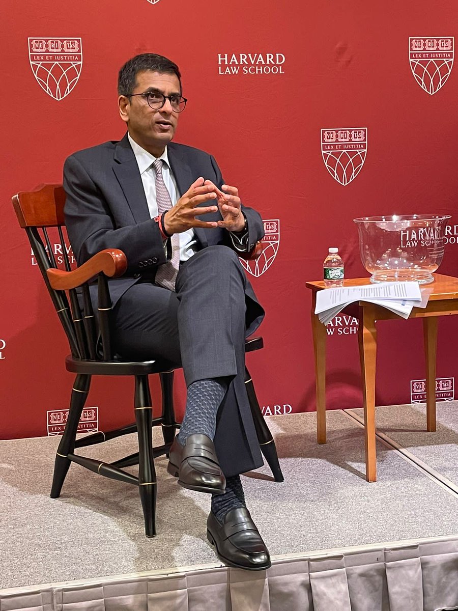 barandbench's tweet photo. Chief Justice of India Dr DY Chandrachud was felicitated in-person with the ‘Award for Global Leadership’ conferred by the Center on the Legal Profession, Harvard Law School

CJI spoke about the initiatives at the Supreme Court that have been taken during his first year of tenure as the Chief Justice. These include incorporation of technology in court processes, launch of Handbook on combating gender stereotypes, etc.

#SupremeCourt @Kennedy_School
