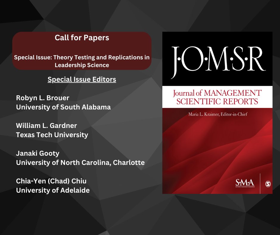 Call for papers! JOMSR has announced a special issue on Leadership Science. Details on SMA's website:
smgmt.org/wp-content/upl…

Maria Kraimer will also present at the SMA business meeting at #SMA2023SPB