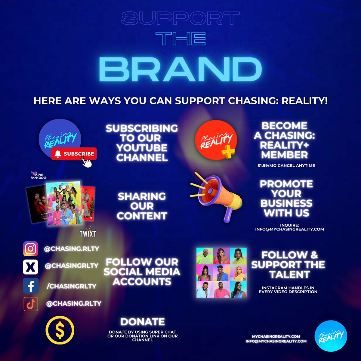 ChasingRLTY's tweet image. Here are a few ways you can help support The Chasing: Reality Brand! 

- If you haven't already, subscribe to our YouTube Channel at Chasing: Reality.
- Share our content by using the appropriate hashtags - #ChasingAtlanta, #ChasingDallas, and #ChasingLA
- Follow Our Social Media