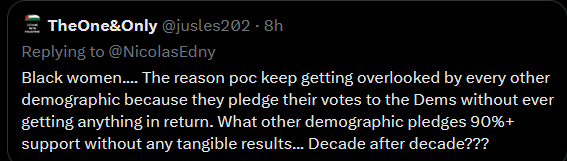 amsmadwoman's tweet photo. @NicolasEdny The wording let's me know it is an Op.  It will be repeated until those who are disenchanted will repeat it.  It is to depress the votes of Black people.  They will have us doing us. 
#Not2DaySatan https://t.co/Aljbcoz0C1
