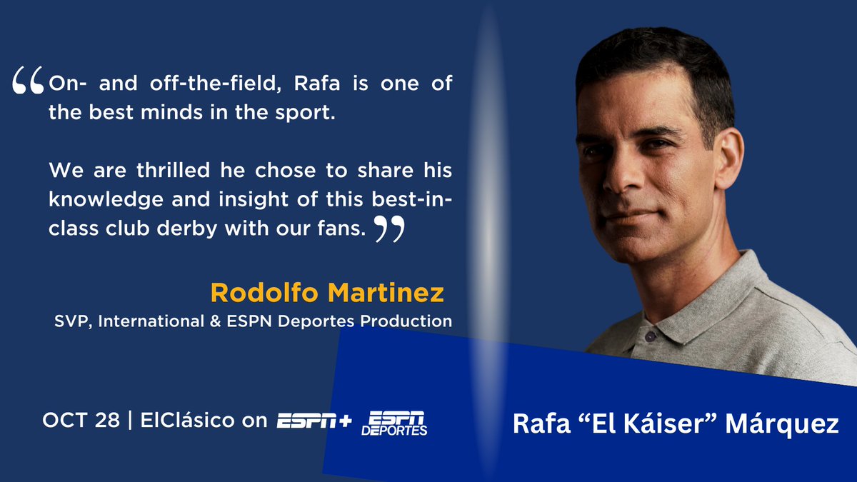 ESPNPR's tweet image. Legendary #FCBarcelona defender @RafaMarquezMX will join ESPN as a guest analyst for #ElClásico on @ESPNPlus & @ESPNDeportes
More: bit.ly/40aW17G