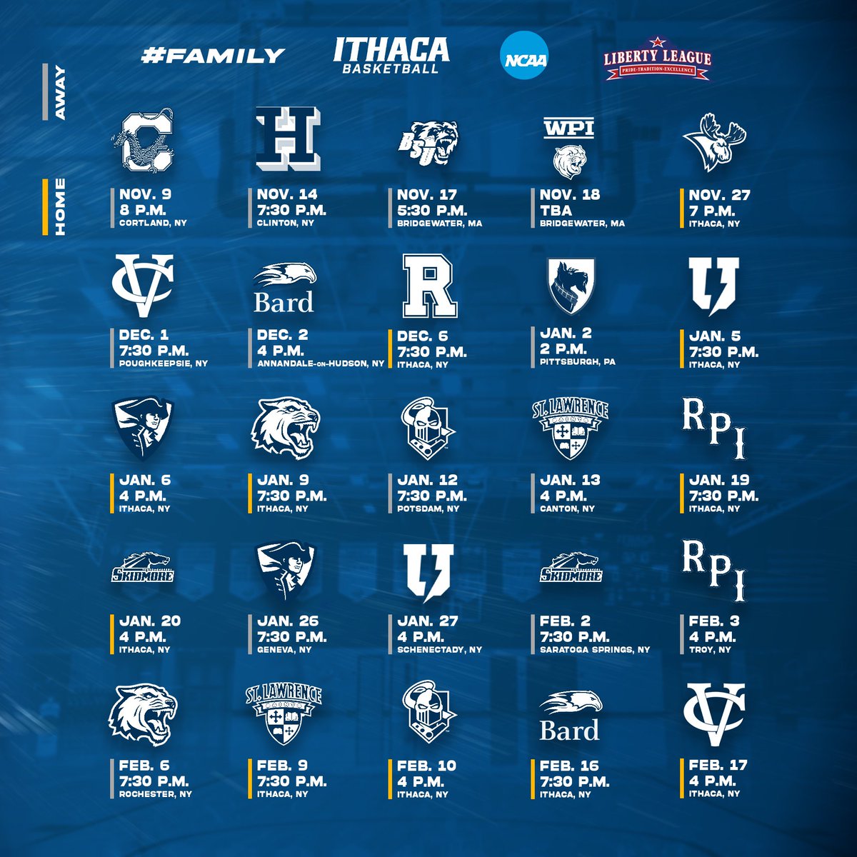 IthacaMBB's tweet photo. Here is your Ithaca Bombers 2023-2024 schedule‼️

#GoBombers | #Family https://t.co/h5ptmfwHn5
