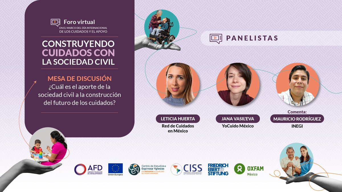 ¿Cuál es el aporte de la sociedad civil en el futuro de los cuidados?  

🟣Únete a este diálogo sobre el concepto del derecho al cuidado junto a <a href="/darogabliskaya/">Jana Vasileva</a> de <a href="/yocuidomexico/">#YoCuidoMéxico</a>, <a href="/leticiahueb/">Leticia Huerta Benze</a> de la Red de Cuidados México y <a href="/mochis22/">Mauricio Rodríguez Abreu</a> de <a href="/INEGI_INFORMA/">INEGI INFORMA</a> en el foro virtual: