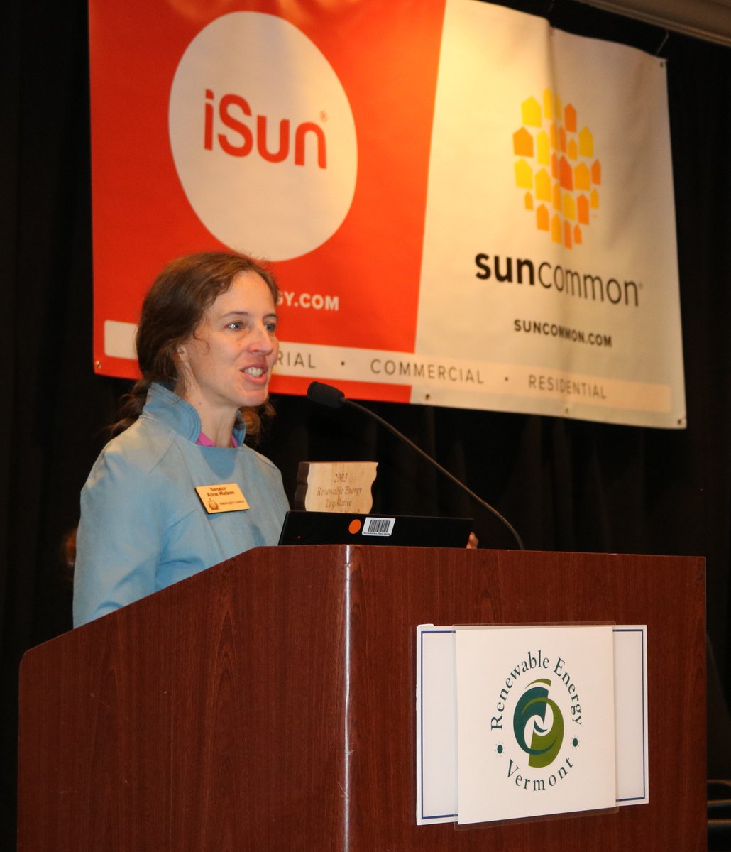 Proud to give the <a href="/RE_Vermont/">Renewable Energy VT</a> 2023 Legislator of the Year award to Washington County Senator <a href="/anneofvermont/">Anne Watson for State Senate</a>. She's a statehouse leader on getting us to 100% renewables, energy storage, weatherization, energy efficiency and more. #vtpoli