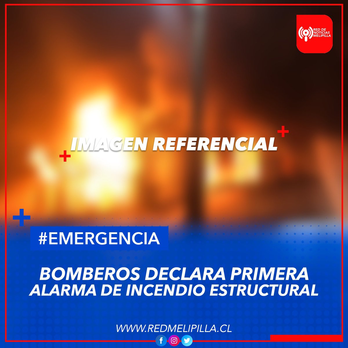 RedMelipilla_cl's tweet photo. 🔴#MELIPILLA:
Bomberos declara primera alarma de incendio en bodega con Acopio de cartón. Sector El Maiten Oriente. 🚨🚒
#RedMelipilla. https://t.co/F5GbMKdBXz