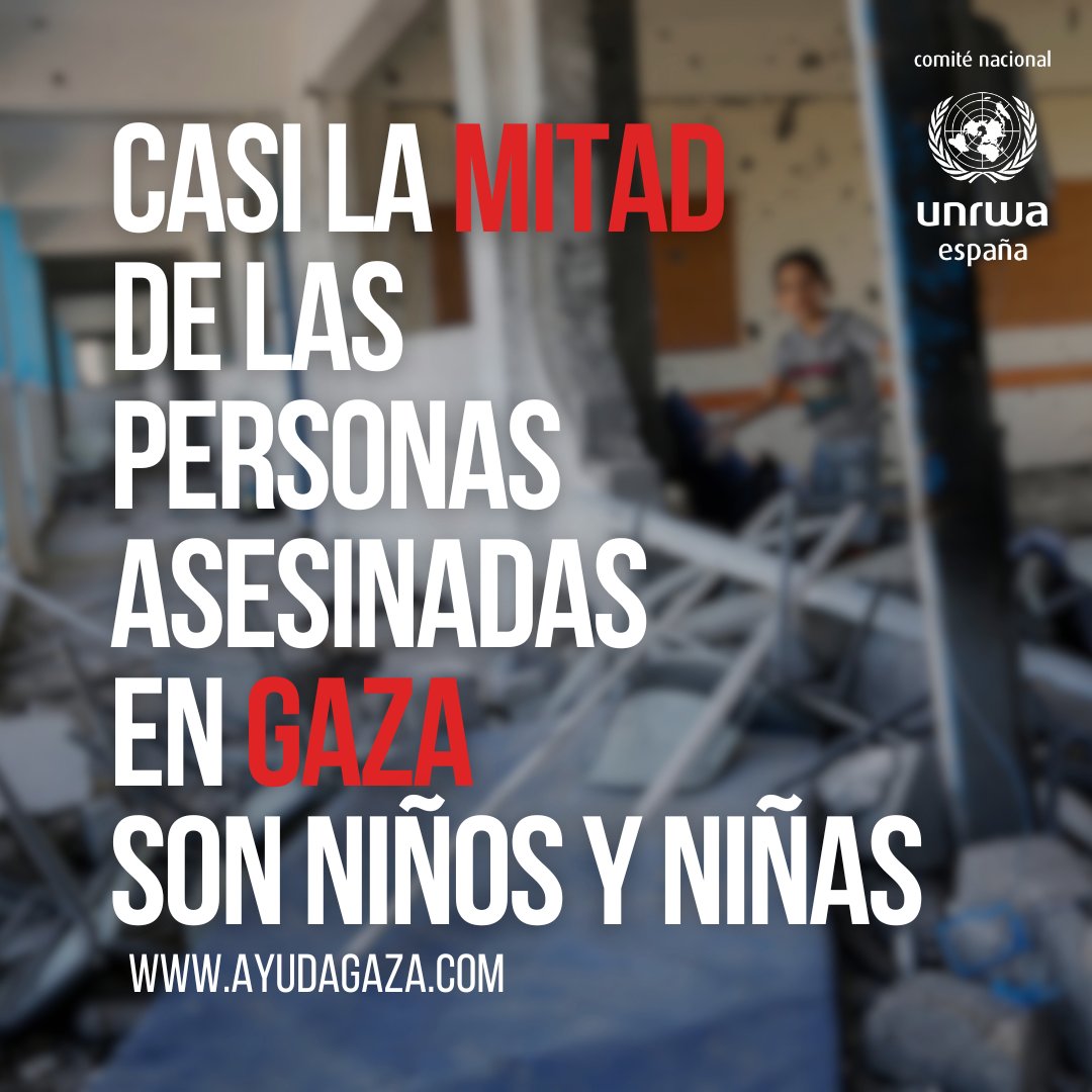 UNRWAes's tweet photo. 🔴 #GAZA

💔 Casi la mitad de las personas asesinadas en Gaza son niños y niñas. Es una barbaridad.

La población civil no puede ser nunca el objetivo. #CivilesGazaNoSonObjetivo https://t.co/wgR8QI01OO