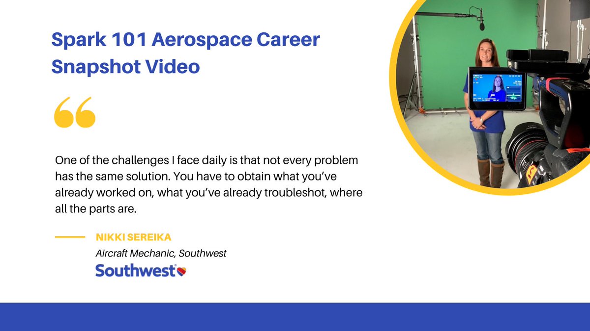 .<a href="/SouthwestAir/">Southwest Airlines</a> mechanic Nikki Sereika is one of the many #WomeninSTEM featured in our career snapshot videos. We’ll take students behind the scenes and introduce them to careers in the aerospace industry: bit.ly/3vSJ41l