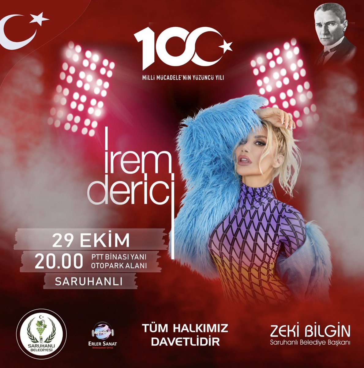 İrem Derici 29 Ekim Pazar
Manisa Saruhanlı’da. 
#iremderici #konser #manisa #saruhanlı #saruhanlıbelediyesi #cumhuriyet100yaşında #cumhuriyetkonseri #erlersanat 
<a href="/iremderici/">İrem Derici</a> <a href="/saruhanlibel/">Saruhanlı Belediyesi</a>