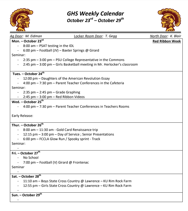 #248GHS
Weekly Calendar October 23rd-29th, 2023