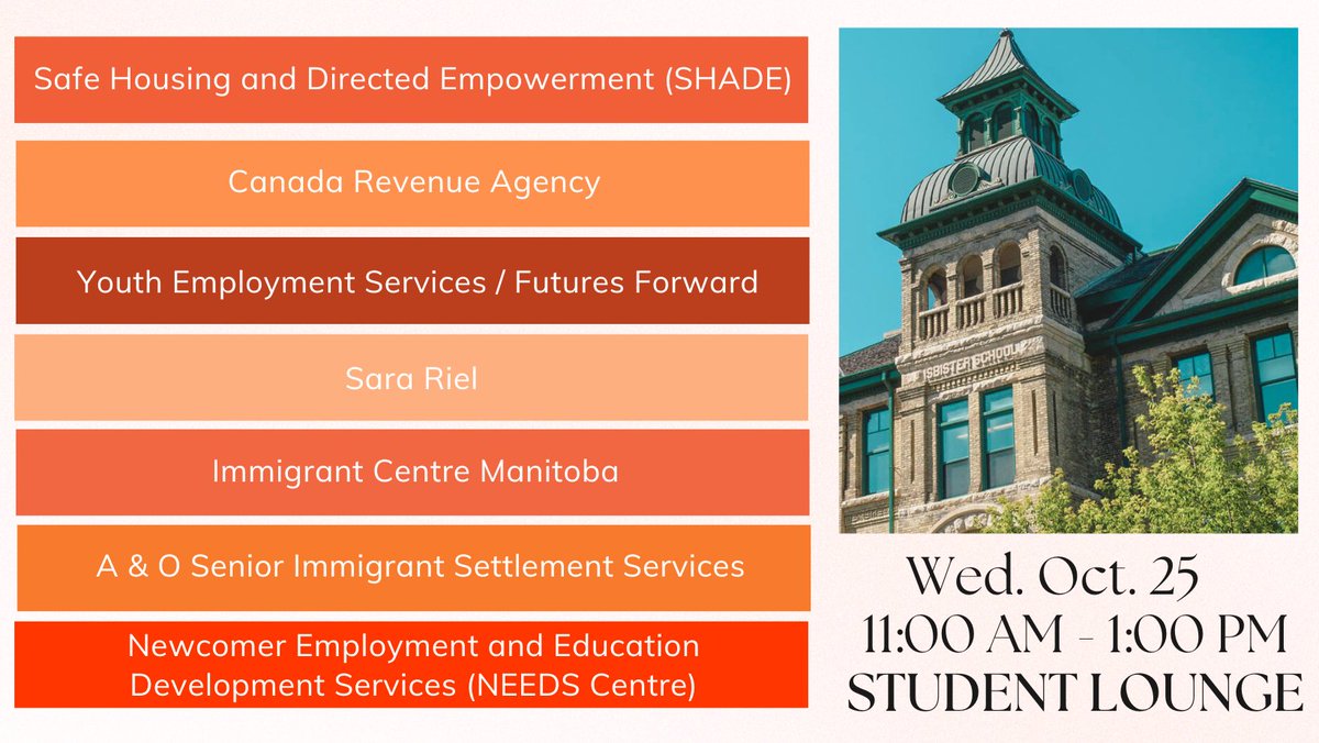 WinnipegAdultEd's tweet photo. Our final resource fair is this Wednesday and it's a big one!

We'll have 7 organizations in our Student Lounge, sharing all of their incredible services and programming.

At 1 pm we will draw our grand prize for students who attended a fair throughout the month! @WinnipegSD https://t.co/VEj0ARIvS2