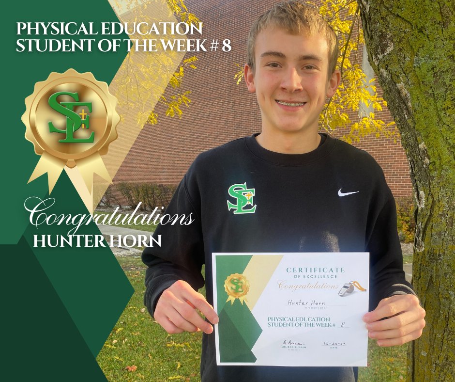 Congratulations, Hunter Horn! PHYSICAL EDUCATION STUDENT OF THE WEEK #8 . . . #physicaleducation #participation #greateffort #stedmondcatholicschool #athletic