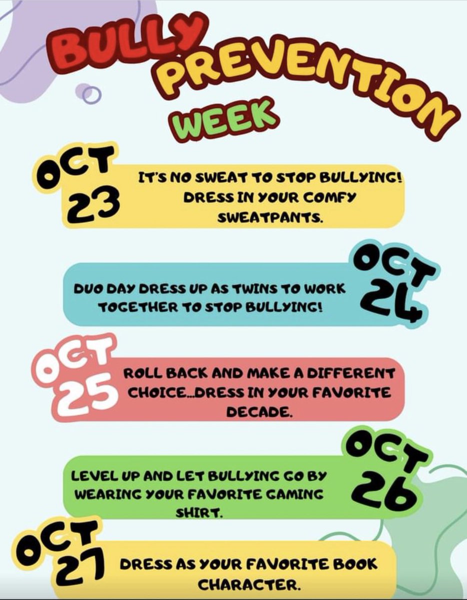 YMESPTA's tweet photo. Let's do this @Yates_Mill! 
Who's going to dress as twins tomorrow? 👧🏽👧🏽
#bullyPREVENTIONweek https://t.co/EFIhI3laUZ