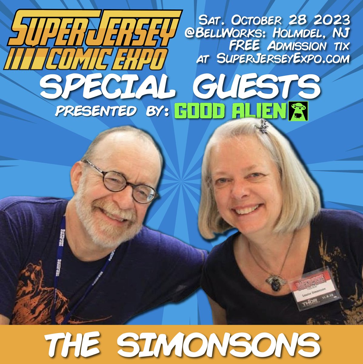 THIS SAT: 10/28! @WalterSimonson & @LouiseSimonson2 at the largest FREE(for '23) comic convention in the galaxy!* An ACTUAL comic con, with ACTUAL comic artists & vendors ...IN ACTUALITY! 📍: @bell_works- Holmdel, NJ 🎟: FREE w/ RSVP! bit.ly/sjce23 *(citation needed)