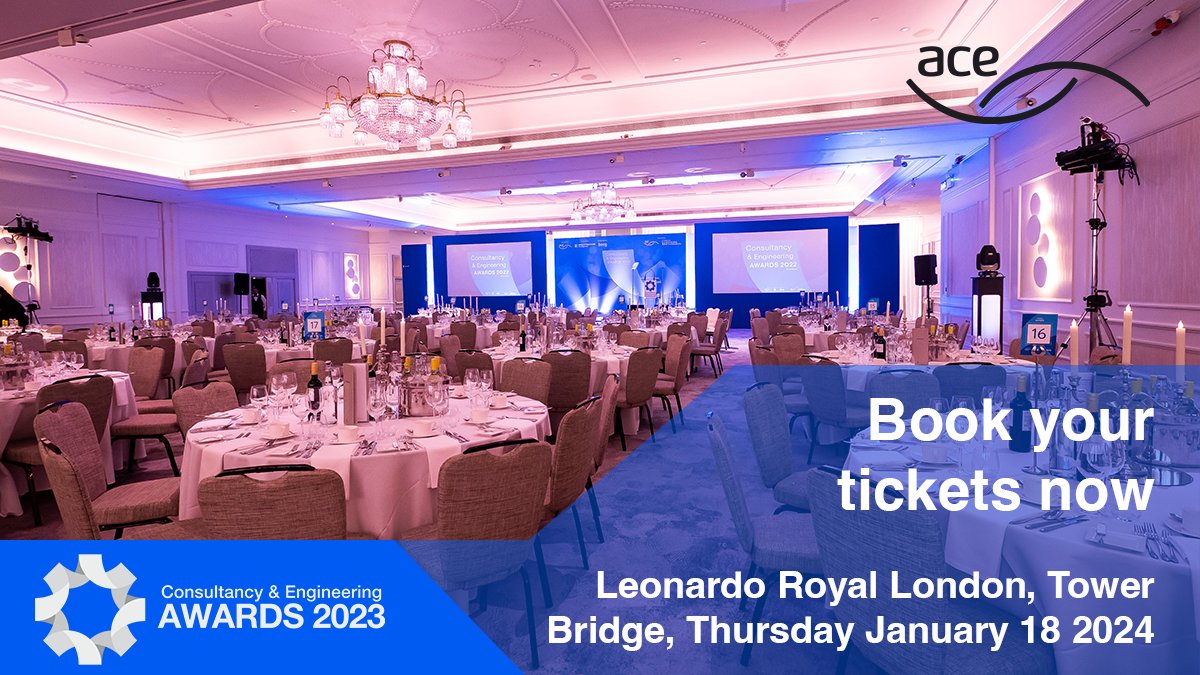 ACE is pleased to invite you to the Consultancy and Engineering Awards on Thursday 18 January 2024, at the Leonardo Royal London in Tower Bridge, where we will be announcing the winners of our Awards. Book your place now 👉 bit.ly/407OSEY