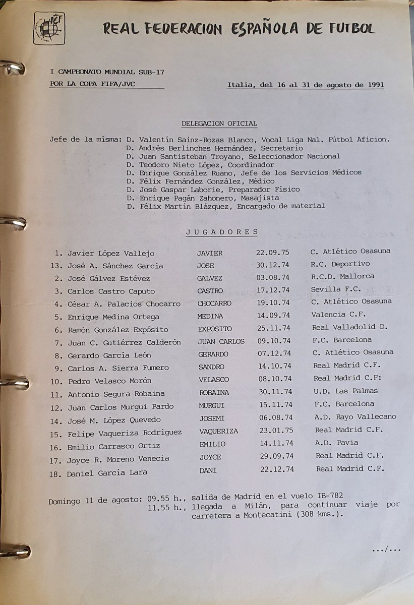 Ahora que falta poco para el inicio del Mundial Sub-17 iré poniendo las convocatorias de 🇪🇸 a lo largo de su participación en este torneo.

Empiezo con 1⃣9⃣9⃣1⃣ donde quedó subcampeona al perder en la final contra 🇬🇭 Ghana.

#U17WC