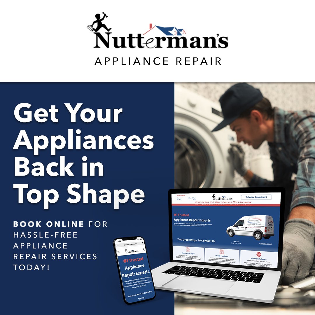 With our online booking system, you can schedule your repair in just a few clicks. Save yourself time and hassle by booking your appliance repair online today! 1l.ink/DMD5CX2  #ApplianceRepair #WasherRepair #JohnsonCountyKS #Nuttermans #LocalRepair