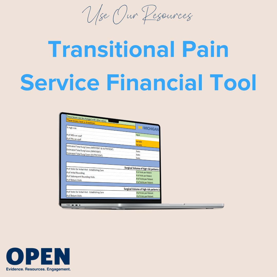 Explore OPEN's free financial tool to tailor insights to your organization on the potential costs and benefits of starting transitional pain service. Utilize this tool here: michigan-open.org/resource/trans… #open #opioidprevention #painmanagement #resource