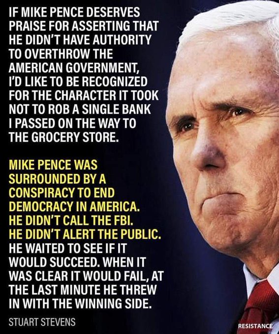 I shouldn’t bother since Mike Pence has no chance, BUT he spent 4 years assisting Trump is every possible way… including the attempted coup where he tried every conceivable method to make it happen until Dan Quayle slapped some sense into him. Then- he did his job for *one day*
