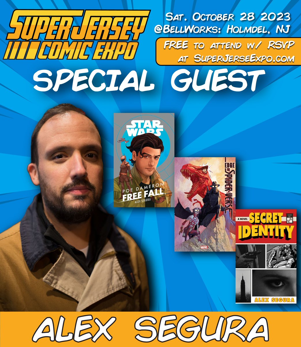 THIS SAT. 10/28! Hot off the #NYCC announcement of DICK TRACY from @MadCaveStudios, we're elated to have @alex_segura appearing at the universe's largest(*) Free-for-2023 comic convention! 📍: @bell_works 🕙: 10a-5p 🎟: FREE- RSVP at bit.ly/sjce23 (*citation needed)