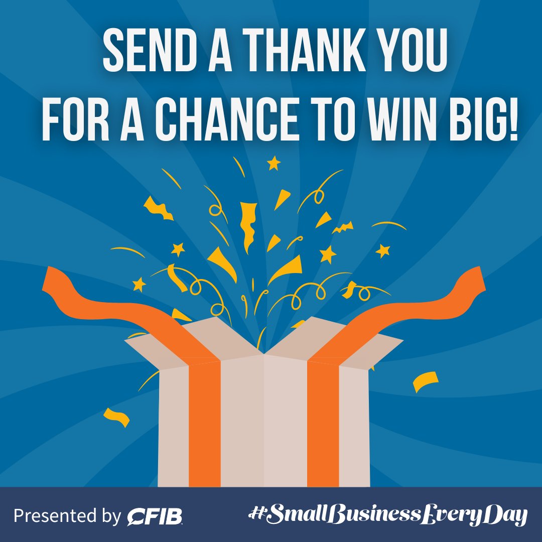 Just 1 more week to thank your fave 🇨🇦 SMB & enter them in the #SmallBusinessEveryDay Contest!

@cfibnews is giving $1,000 to a lucky entrant & $2,500 to the business they thank, plus a Big Thank You Gift Box of SMB products from across Canada!

SmallBusinessEveryDay.ca to enter.