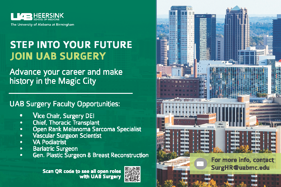 UAB Surgery is hiring! Advance your career and make history in the Magic City. Want more info? Contact SurgHR@uabmc.edu. 📲 Learn more about open positions here: uab.peopleadmin.com