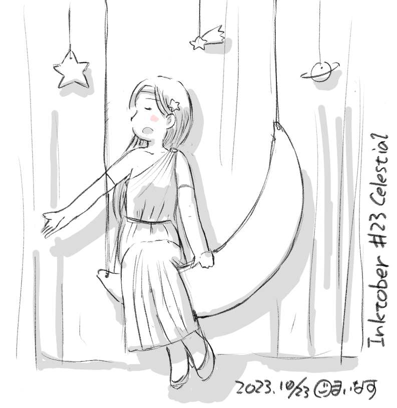 #inktober #inktober2023  Day 23 Celestial 涼しい顔をしているが不安定な歌姫