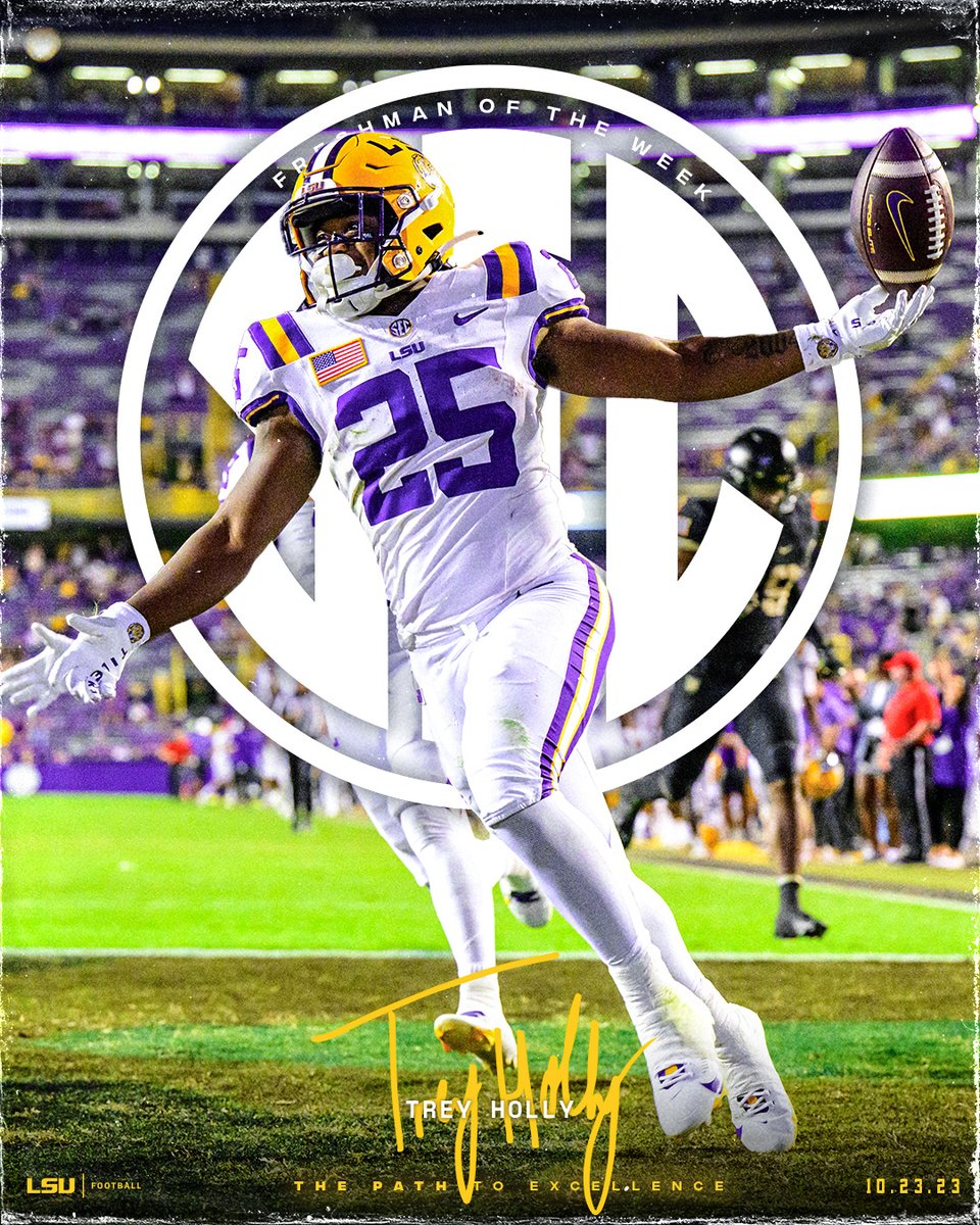 LSUfootball's tweet photo. Running Back Trey Holly is the SEC Freshman of the Week! https://t.co/GuUr8sGRSE