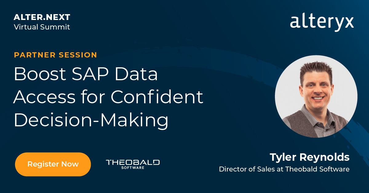 alteryx's tweet photo. Still rely on IT for #analytics and reporting? Join #AlterNext Virtual Summit to hear how @Theobald_France and Alteryx give companies like Morton Salt self-serve plug ‘n’ play capabilities with #SAP data in #AutomatedAnalytics workflows.
Join: https://t.co/m5deYI3lYB https://t.co/4KeHjr6xw0