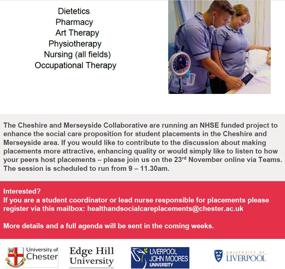 cpeppivonw's tweet photo. Are you a Care Home or Domiciliary Provider in the NW of England? Come and join us on the 23rd November to discuss attracting more student nurses to the sector. #socialcare #practiceplacements https://t.co/8hlElLXWdu