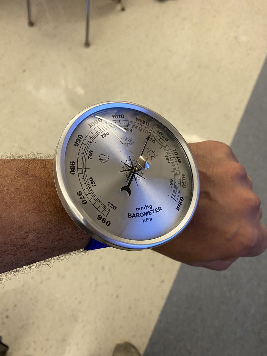 You know it’s our weather topic when the barometric pressure watch comes out!  With the air pressure on the rise, looks to be a clear recess today!  #plumlearns