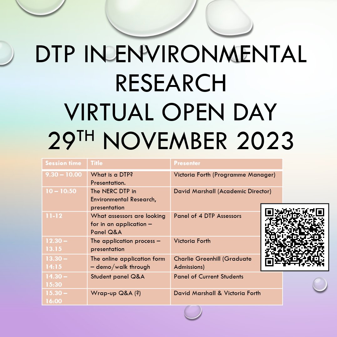 If you're thinking about doing an environmental phd, consider applying to us.  We cover course fees and a living grant (tax free), for up to 20 students. Our open day now includes sessions to help you make a great application. Drop in and out as you please throughout the day!