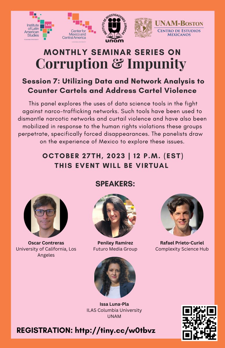 Issa Luna Pla (@ilunapla) on Twitter photo Coming up this Friday, the 27th! Join us for a compelling discussion featuring an exceptional lineup of experts in crime and data analysis, focusing on the Mexican case. <a href="/cemeca_columbia/">CeMeCA | Columbia University</a> <a href="/ILASColumbia/">ILAS | Columbia University</a> <a href="/IIJUNAM/">Instituto de Investigaciones Jurídicas, UNAM</a> <a href="/unamboston/">UNAM Boston</a> <a href="/penileyramirez/">Peniley Ramírez 🥑</a> <a href="/rafaelprietoc/">Rafael Prieto-Curiel</a> Coming up this Friday, the 27th! Join us for a compelling discussion featuring an exceptional lineup of experts in crime and data analysis, focusing on the Mexican case. <a href="/cemeca_columbia/">CeMeCA | Columbia University</a> <a href="/ILASColumbia/">ILAS | Columbia University</a> <a href="/IIJUNAM/">Instituto de Investigaciones Jurídicas, UNAM</a> <a href="/unamboston/">UNAM Boston</a> <a href="/penileyramirez/">Peniley Ramírez 🥑</a> <a href="/rafaelprietoc/">Rafael Prieto-Curiel</a>