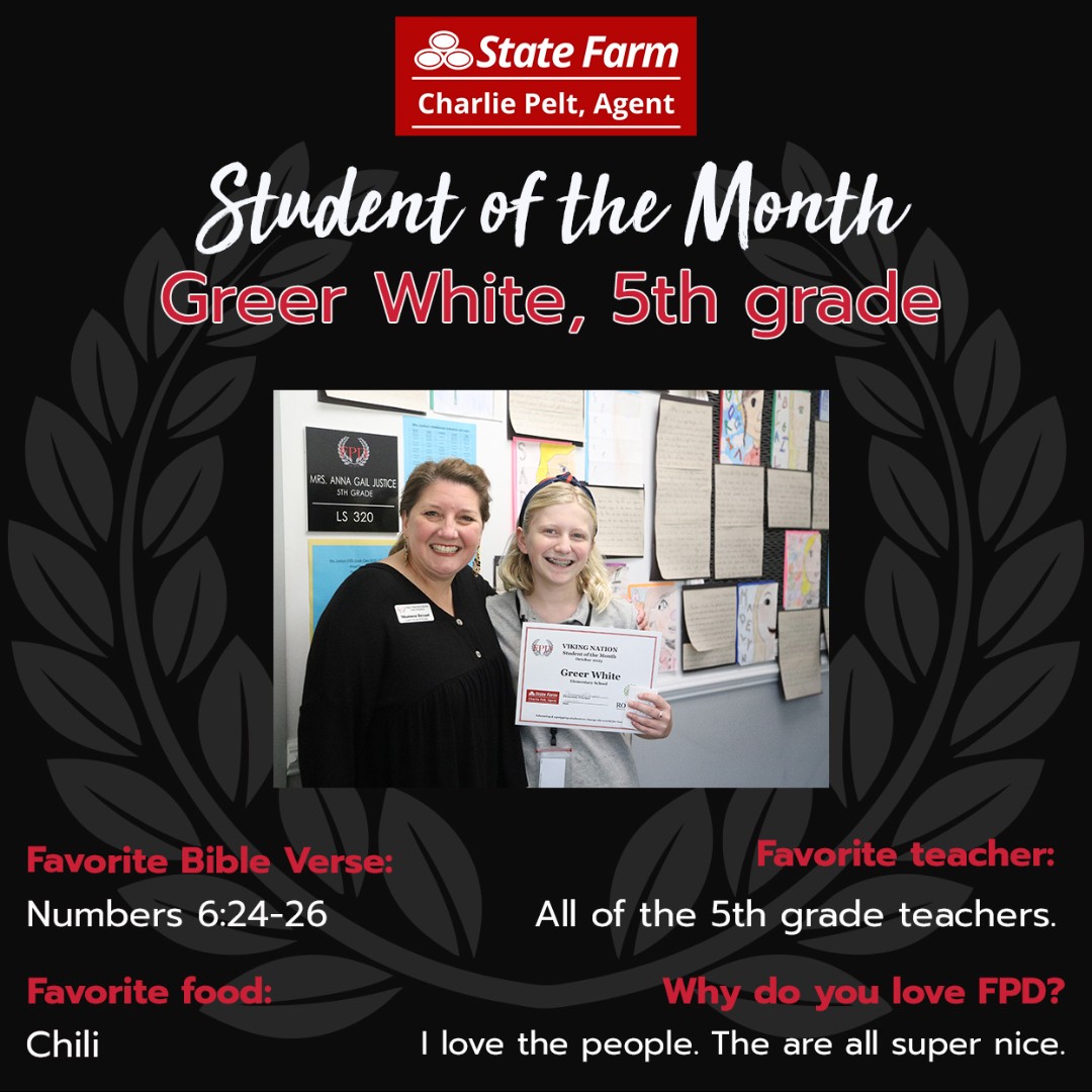 Congratulations to FPD's State Farm Charlie Pelt Students of the Month for October! #Rooted #VikingNation