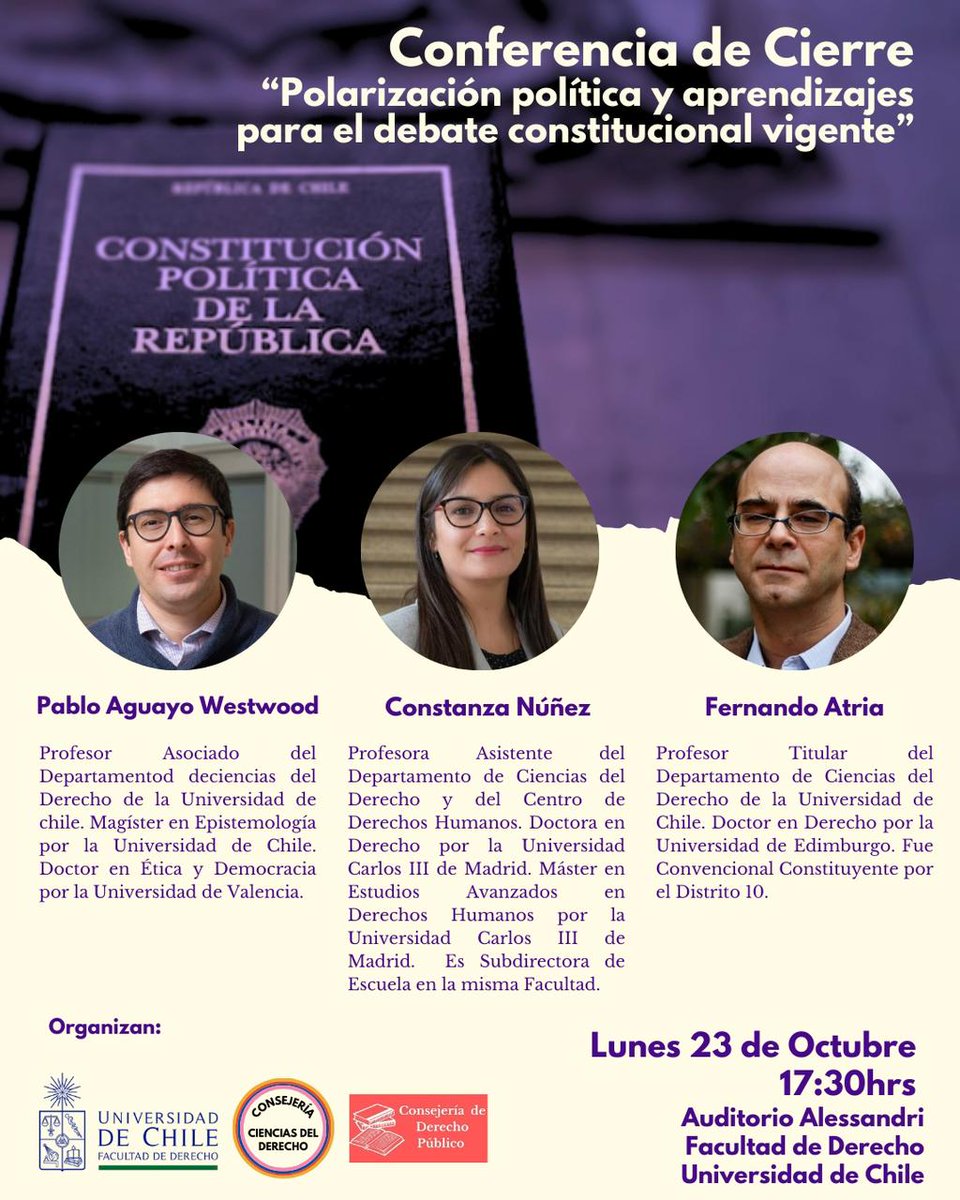 🔴¡HOY! | Conferencia de cierre "Polarización política y aprendizajes para el debate constitucional vigente"

📍 Auditorio Arturo Alessandri

💻 Participan profesores Pablo Aguayo, Constanza Núñez y Fernando Atria

🔗Revisa los detalles aquí 👉uchile.cl/d210378