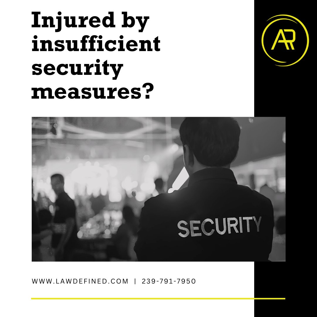 If you've been injured due to inadequate security at a business or establishment, know that you have rights. Let's work together to ensure businesses prioritize the well-being of their patrons. Contact us today at lawdefined.com/contactus/ #NegligentSecurity #YourSafetyMatters