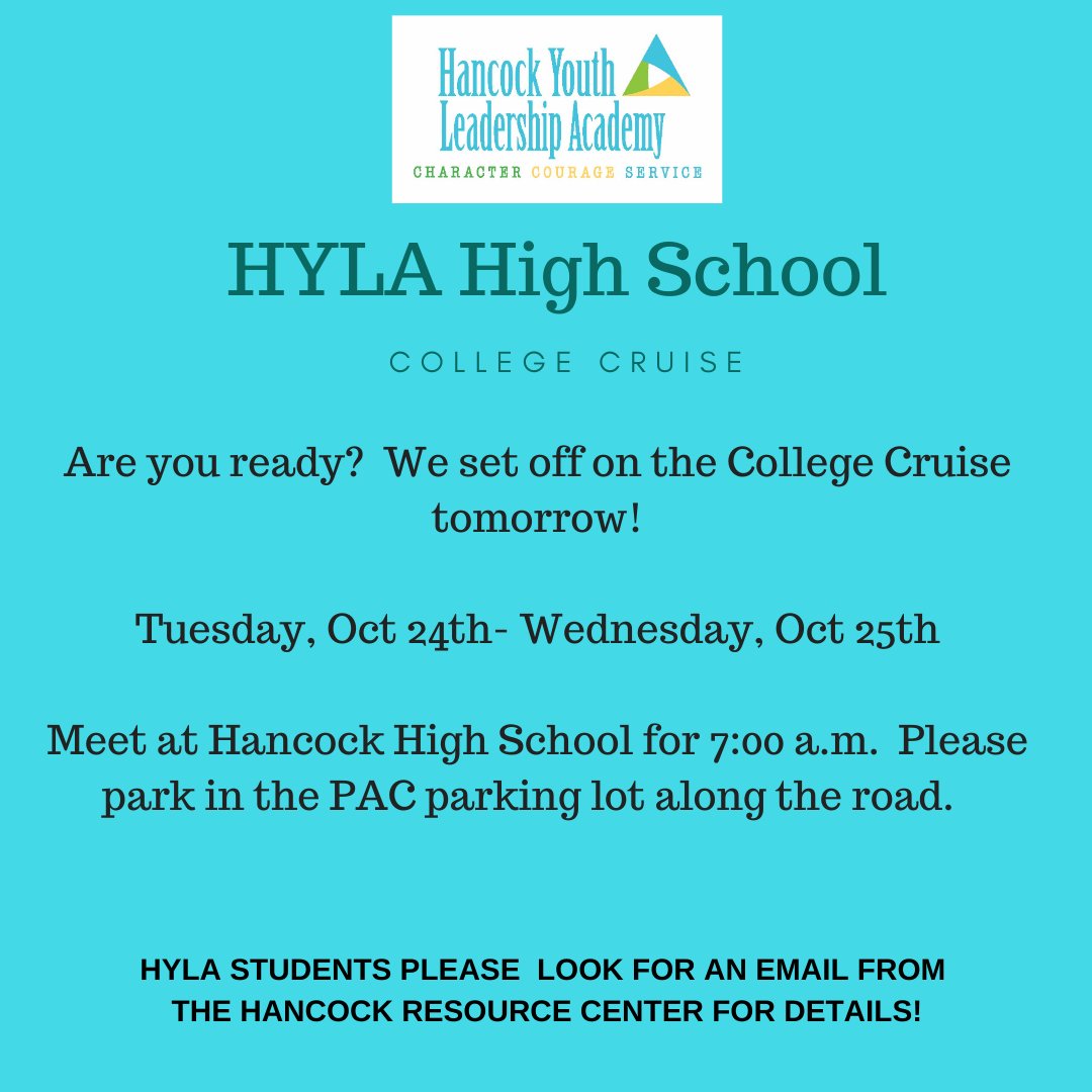 hylahancock's tweet photo. The College Cruise is tomorrow, October 24th! Students check your email for full information. https://t.co/oCth8Zff72