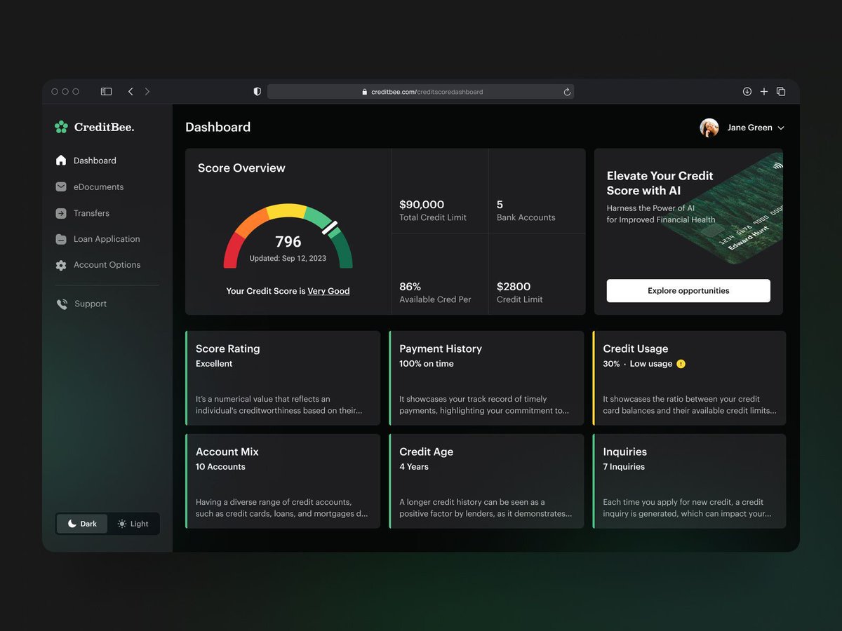 uptechteam's tweet photo. Meet, CreditBee, the credit score tracking app, shown in our new Dribbble shot!👀🤩

Our Design team crafted the app's design with a sleek user interface, engaging visuals, and interactive dashboards! 

Follow the link to see it!
https://t.co/QJNlevLJp7 

#dribbble #design https://t.co/P16QtcW3Up